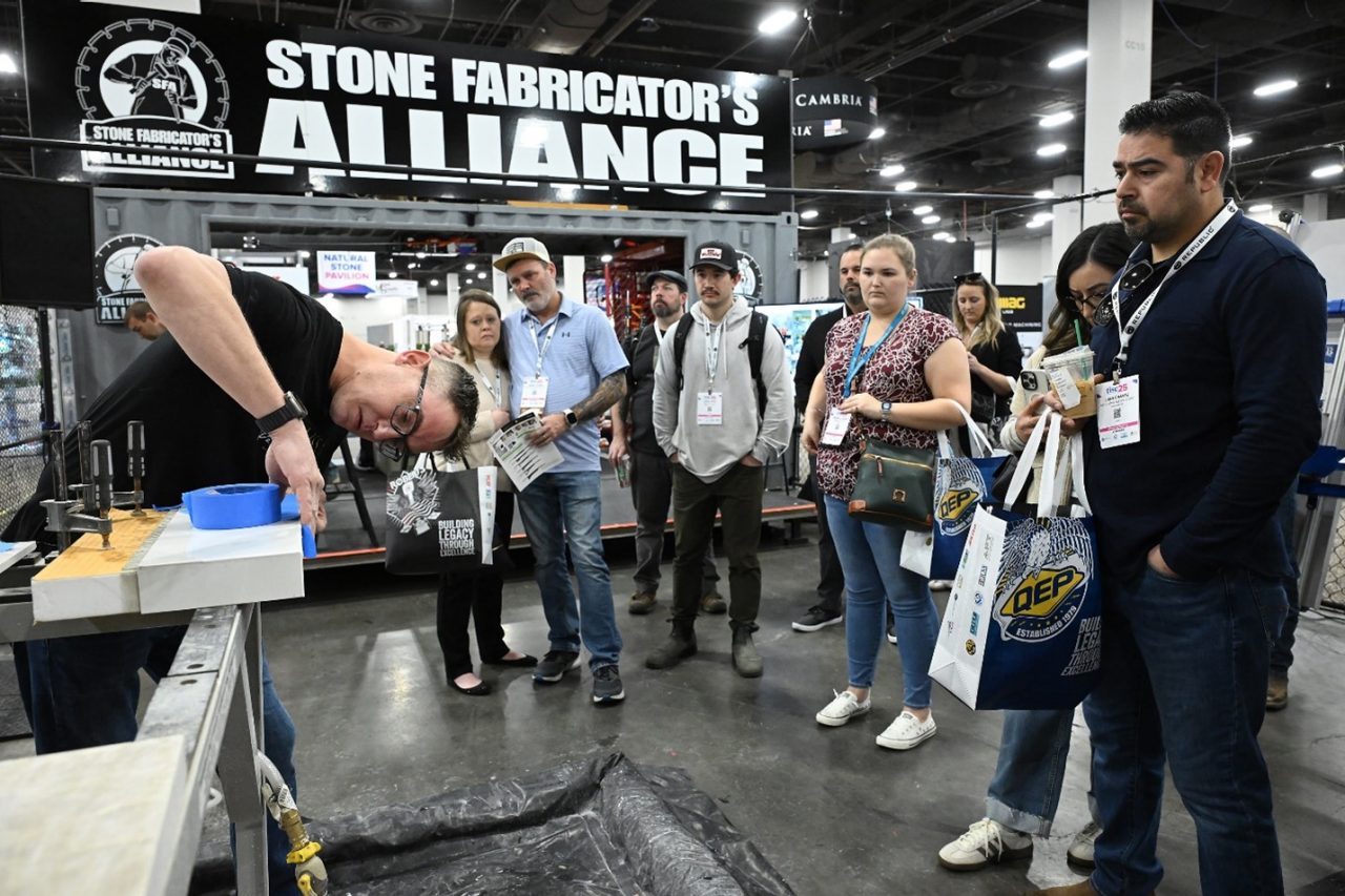 Stone fabricators working hard